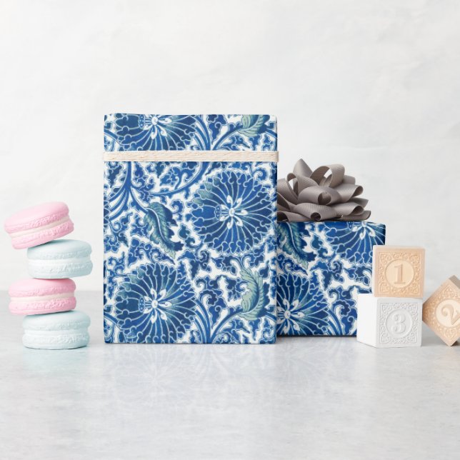 Papel De Regalo Patrón floral azul chino (Baby Shower)
