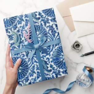 Papel De Regalo Patrón floral azul chino