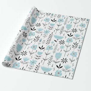 Papel De Regalo Patrón floral azul escandinavo