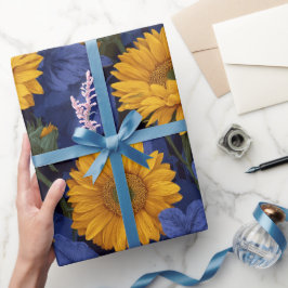 Papel De Regalo Patrón floral azul girasol amarillo vintage