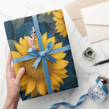 Patrón floral azul girasol amarillo vintage