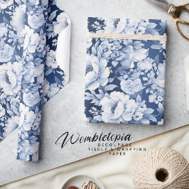 Papel De Regalo Patrón floral azul índigo elegante de bonito
