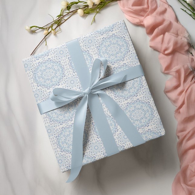 Papel De Regalo Patrón floral azul Mandala simple (Blue mandala pattern wrapping paper)