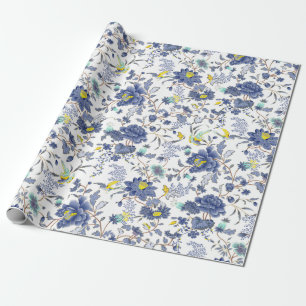 Papel De Regalo patrón floral azul polvoriento
