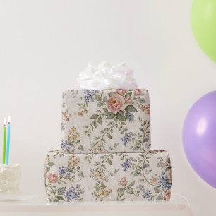 Papel De Regalo Patrón Floral Azul Rosado de Cabaña