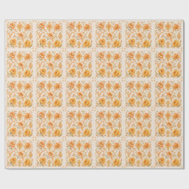 Papel De Regalo Patrón Floral Barroco Antiguo - Naranja Cálido / D