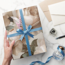 Papel De Regalo Patrón floral beige rosa blanca suave