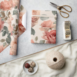 Papel De Regalo Patrón floral beige rosa suave acuarela