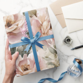 Papel De Regalo Patrón floral beige rosa suave acuarela