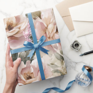 Papel De Regalo Patrón floral beige rosa suave acuarela