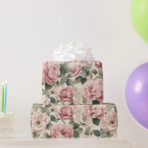Papel De Regalo Patrón floral beige rosa suave acuarela