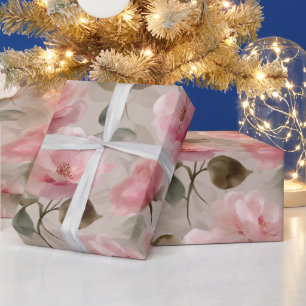 Papel De Regalo Patrón floral beige rosa suave acuarela