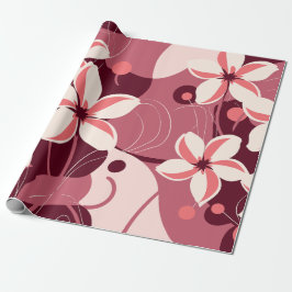 Papel De Regalo Patrón floral blanco crema y rosa melocotón