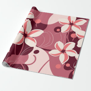 Papel De Regalo Patrón floral blanco crema y rosa melocotón
