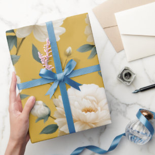 Papel De Regalo Patrón floral blanco de flor amarilla suave modern