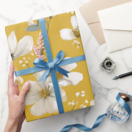 Papel De Regalo Patrón floral blanco de flor amarilla suave modern