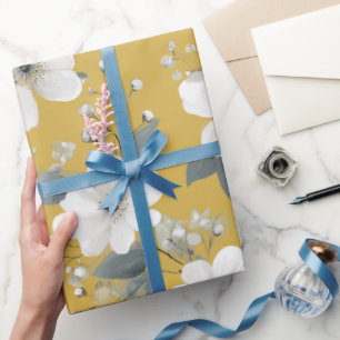 Papel De Regalo Patrón floral blanco de flor amarilla suave modern