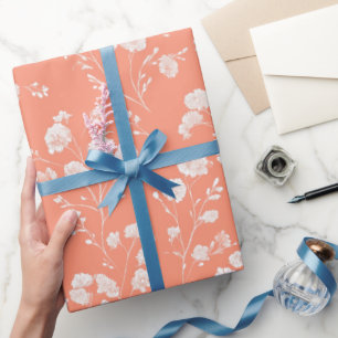 Papel De Regalo Patrón floral blanco de flor de coral femenino