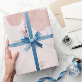 Papel De Regalo Patrón floral blanco de flor rosa pálido minimalis