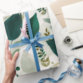 Papel De Regalo Patrón floral blanco de hoja forestal botánica