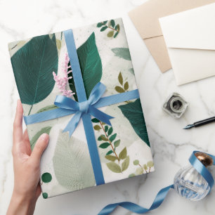 Papel De Regalo Patrón floral blanco de hoja forestal botánica
