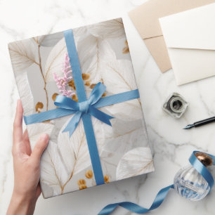 Papel De Regalo Patrón floral blanco de hoja forestal botánica