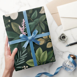 Papel De Regalo Patrón floral blanco de hoja forestal botánica