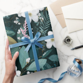 Papel De Regalo Patrón floral blanco de hoja forestal botánica