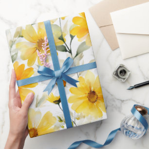Papel De Regalo Patrón floral blanco de margarita suave de acuarel