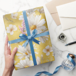 Papel De Regalo Patrón floral blanco de margarita suave de acuarel