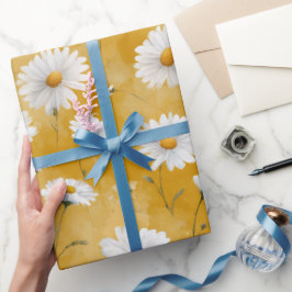 Papel De Regalo Patrón floral blanco de margarita suave de acuarel