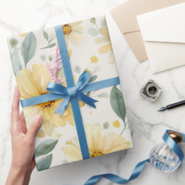 Papel De Regalo Patrón floral blanco de margarita suave de acuarel
