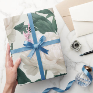Papel De Regalo Patrón floral blanco de peonía crema minimalista