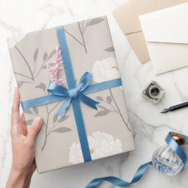 Papel De Regalo Patrón floral blanco de peonía crema minimalista