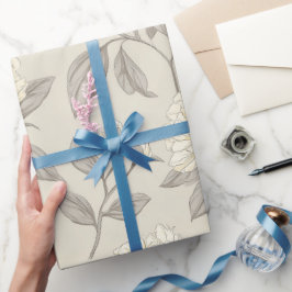Papel De Regalo Patrón floral blanco de peonía crema minimalista