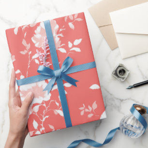Papel De Regalo Patrón floral blanco de rosa coral moderno