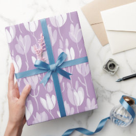 Papel De Regalo Patrón floral blanco de tulipán lavanda moderno