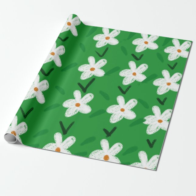Papel De Regalo Patrón floral blanco dibujo estampado de flor arte (Desenrollado)