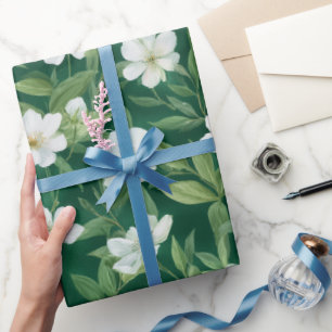 Papel De Regalo Patrón floral blanco hoja verde acuarela