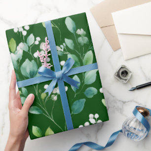 Papel De Regalo Patrón floral blanco hoja verde acuarela
