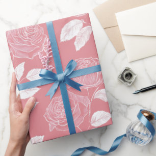 Papel De Regalo Patrón floral blanco rosa dibujado a mano