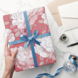 Papel De Regalo Patrón floral blanco rosa dibujado a mano