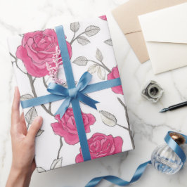 Papel De Regalo Patrón floral blanco rosa dibujado a mano