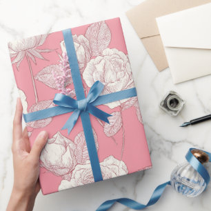 Papel De Regalo Patrón floral blanco rosa dibujado a mano