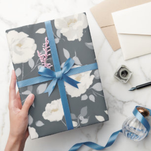 Papel De Regalo Patrón floral blanco rosa gris suave minimalista