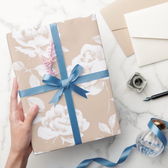 Papel De Regalo Patrón floral blanco rosa neutral chic (Regalar)