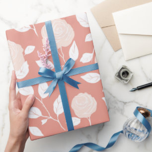 Papel De Regalo Patrón floral blanco rosa pastel minimalista