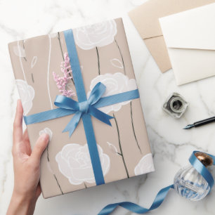 Papel De Regalo Patrón floral blanco rosa pastel minimalista