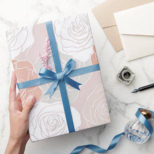Papel De Regalo Patrón floral blanco rosa pastel minimalista