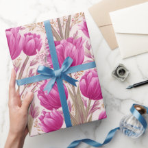 Patrón floral blanco tulipán rosa moderno